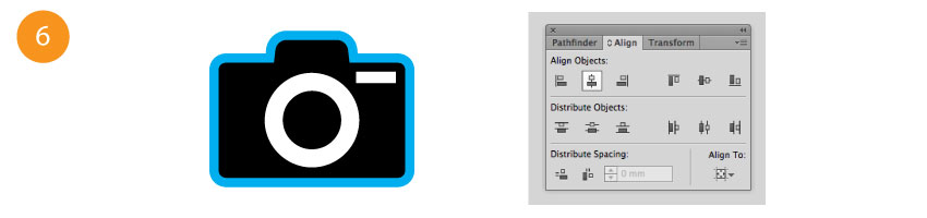 Camera icon showing how to align two objects using adobe illustrator as part of creating offset paths for sticker printing